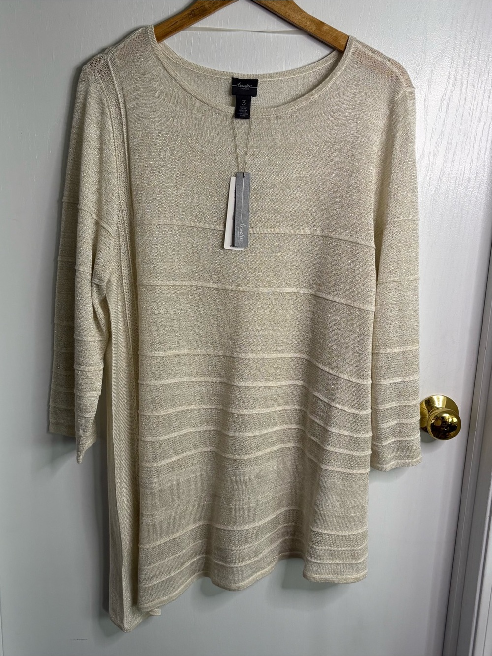 Chico’s Travelers NWT Sz XL Shimmer Light Knit Tunic Sweater Asymmetric Coastal